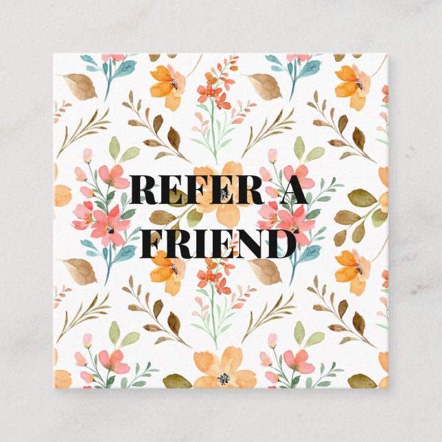 Chic Floral Patterned Referral Card com Elegante. (Frente)
