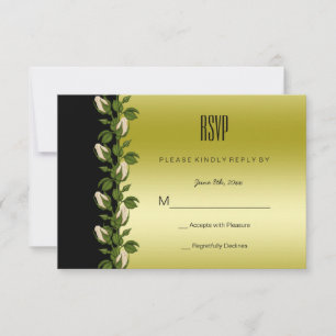 Chic Floral Romântico Dourado & Preto RSVP