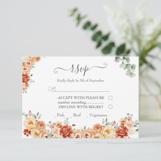 Chic Floral RSVP Resposta de Casamento (Em pé/Frente)