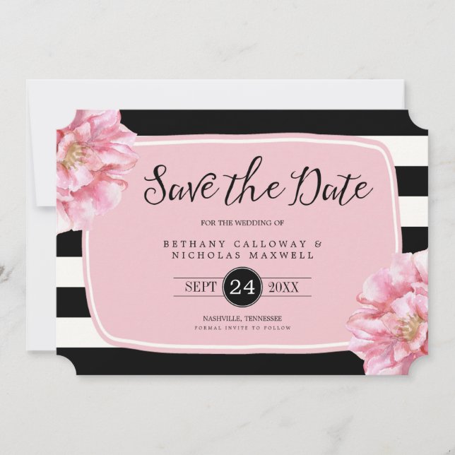 Chic Floral Salve o Anúncio de Data / Rosa (Frente)