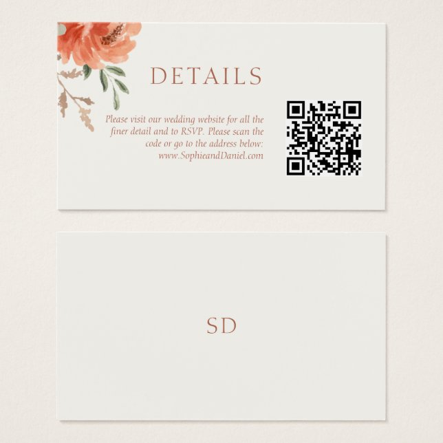 Chic Floral Wedding Details QR Code Enclosure Card (Frente & Verso)
