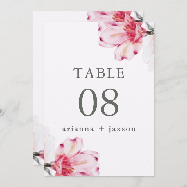 Chic Floral Wedding Table Number (Frente/Verso)