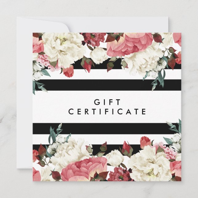 Chic Flowers and Stripes Salon Gift Certificate (Frente)