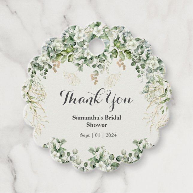 Chic Foliagem Florescer: Etiqueta de Favor de Noiv (Frente)