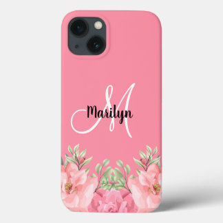 Chic Girly Pink Floral Monograma Nome