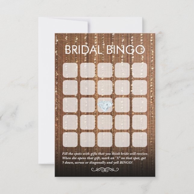 Chic Glitter Dourada String 5x5 Bridal Bingo Cards (Frente)