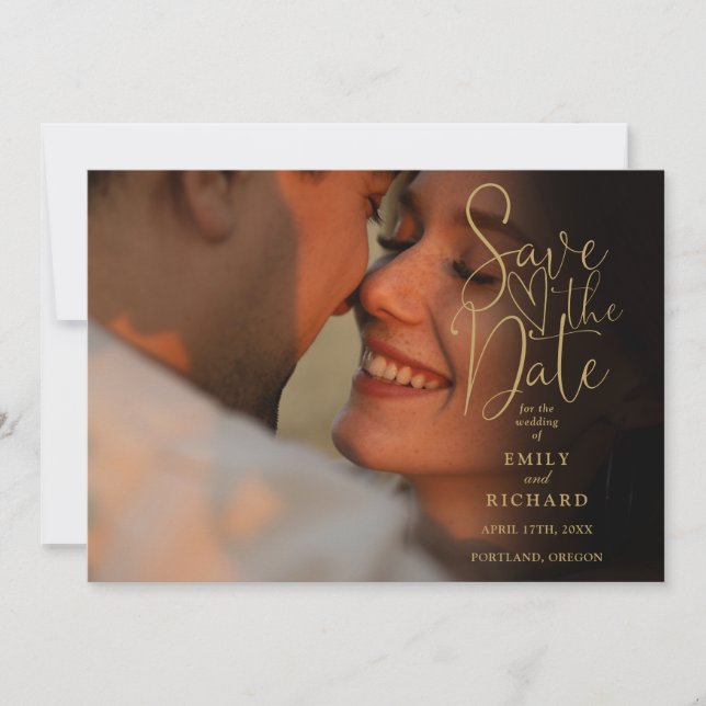 Chic Gold 2 Photo Elegante Convite de Casamento Sc (Frente)