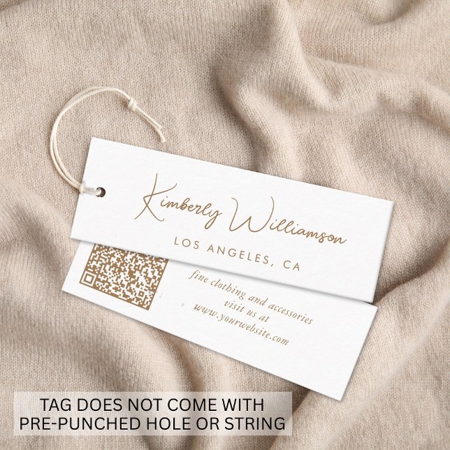 Chic Gold Script Código QR Etiqueta Pendente de Ro (Empower your name in our signature script as your logo and brand identity)