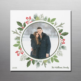 Chic Green Christmas Wreath Magnet Card