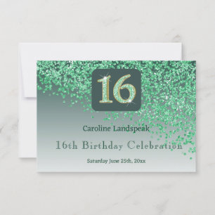 Chic Green Glitter, 16 Aniversário RSVP
