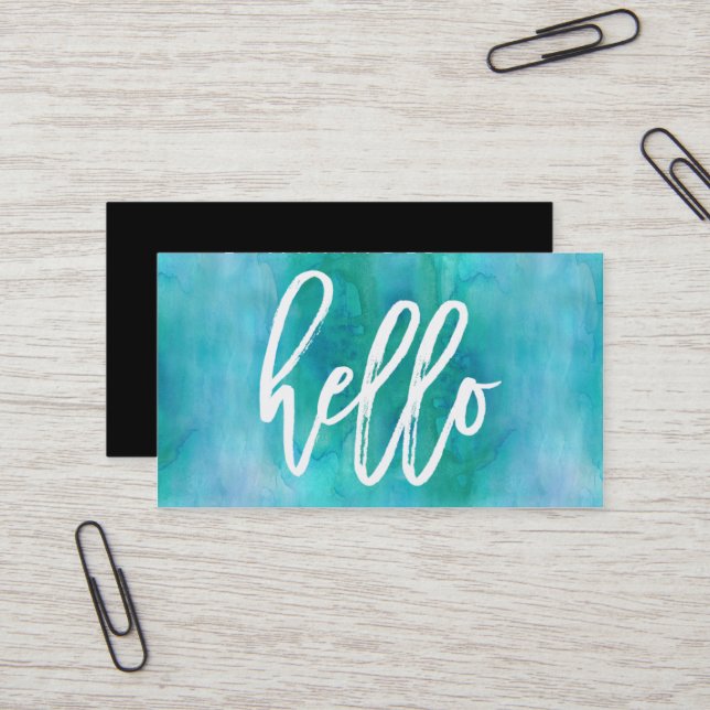 Chic Hello Aqua Watercolor | Cartão de Visita (Frente/Verso In Situ)
