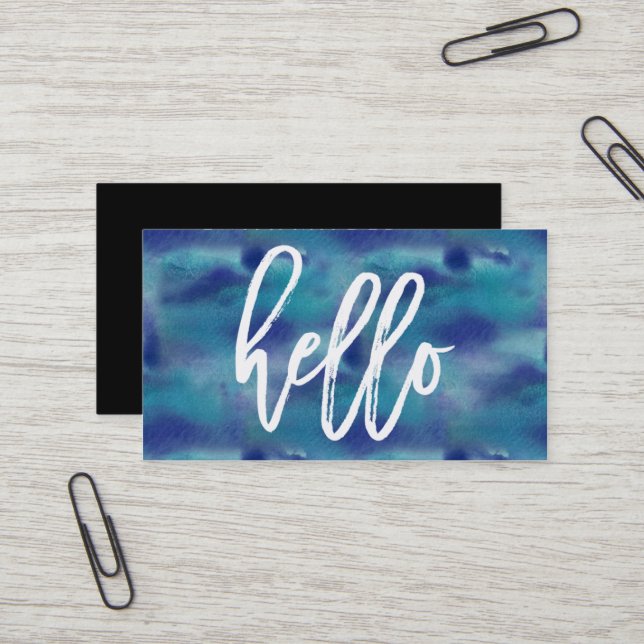 Chic Hello Blue Watercolor | Cartão de Visita (Frente/Verso In Situ)