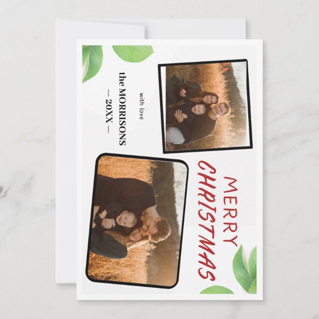 Chic Holly Berries Feliz Cartão com fotos Natal 2 (Frente)