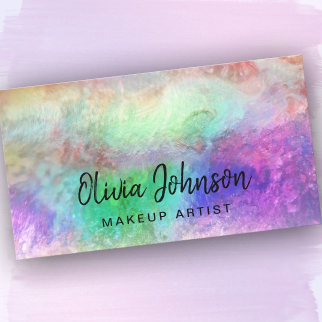 Chic Holographic Opal Stone Cartão de visita (Personalize in Modern Chic Handwritten Style.)