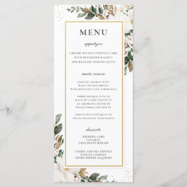 Chic Ivory Magnolia Floral Greenery Menu Casamento