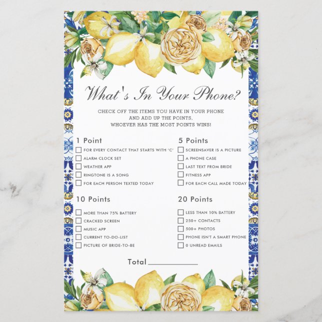 Chic Lemon Floral Bridal O que há no seu jogo tele (Frente)