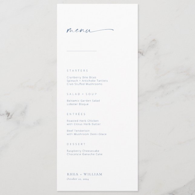 Chic + Menu Simples de Casamento de Script Moderno (Frente)