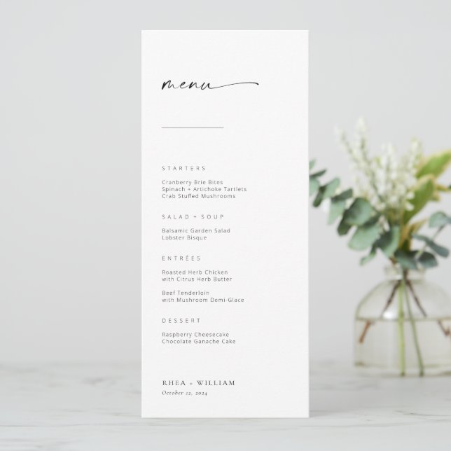 Chic + Menu Simples de Casamento de Script Moderno (Em pé/Frente)