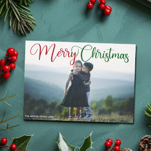 Chic Merry Christmas Photo Script Magnet Card