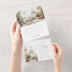 Chic Minimal Washington DC, EUA Watercolor Wedding