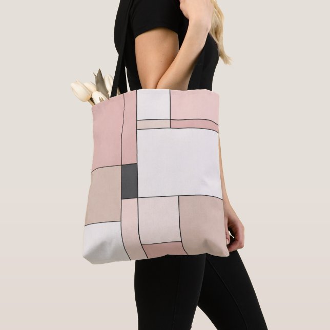 Chic Minimalist Sakura Rectangles Tote Bag (Close Up)