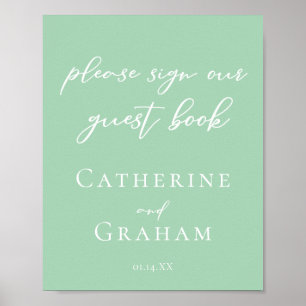 Chic Mint Green Weding Sinal Our Guest Book Poster