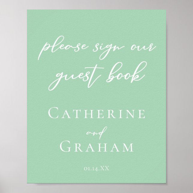 Chic Mint Green Weding Sinal Our Guest Book Poster (Frente)