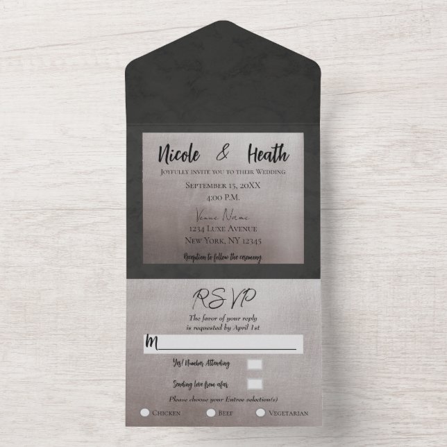Chic Moderno Cinza & Rosa Brilho Glam Casamento  (Interno)