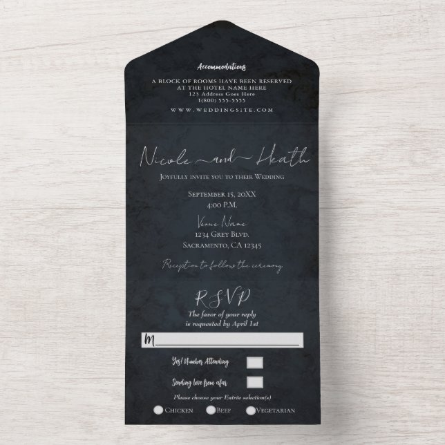 Chic Moderno Textura Azul Marinho Foto de Casament (Interno)