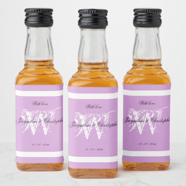 Chic Monograma Branco Preto Nomes Mini Licor Mauve (Garrafas)