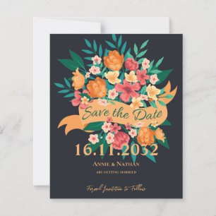 Chic Orange Yellow Florals Casamento Salvem a Data