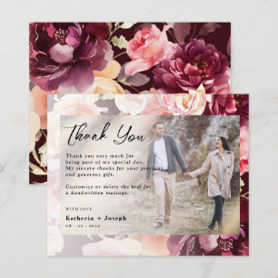 Chic Photo Floral Burgundy Casamento Obrigado Cart