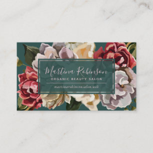 Chic Pintado Floral no Teal Cartão de visita