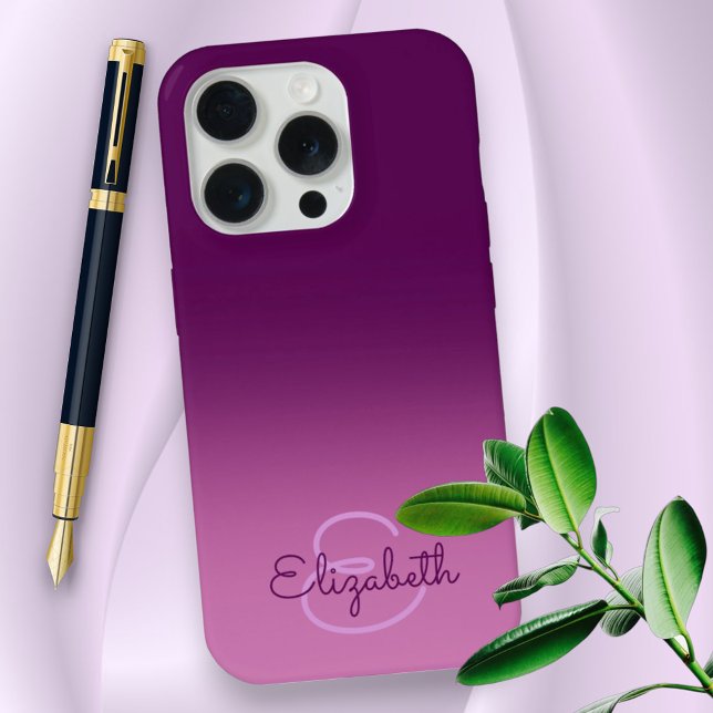 Chic Purple Ombro Name Letra Inicial Monograma (Custom iPhone case back with monogram and name)