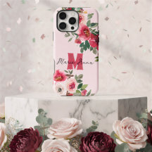 Chic Rosa Aquarela Borgonha Floral Nome Personaliz