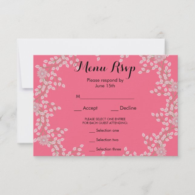 Chic Rosa Floral & Pérolas Casamento Menu RSVP (Frente)