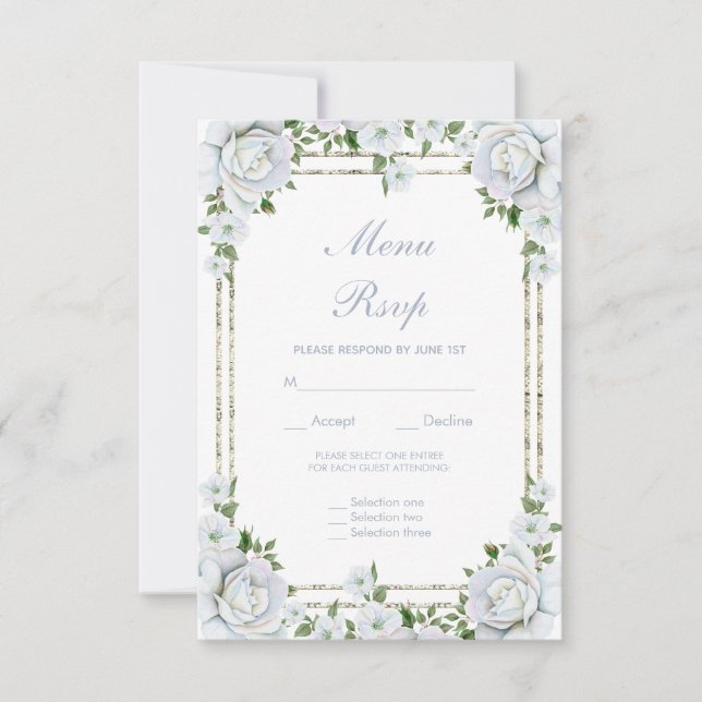 Chic Rosas e Menu de RSVP Floral com Borda Pratead (Frente)