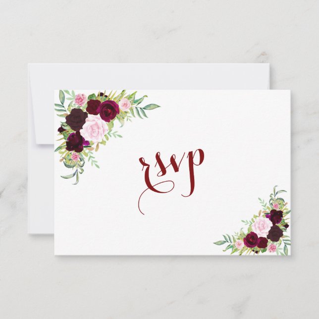 Chic Royal Burgundy Marsala Casamento Floral RSVP (Frente)