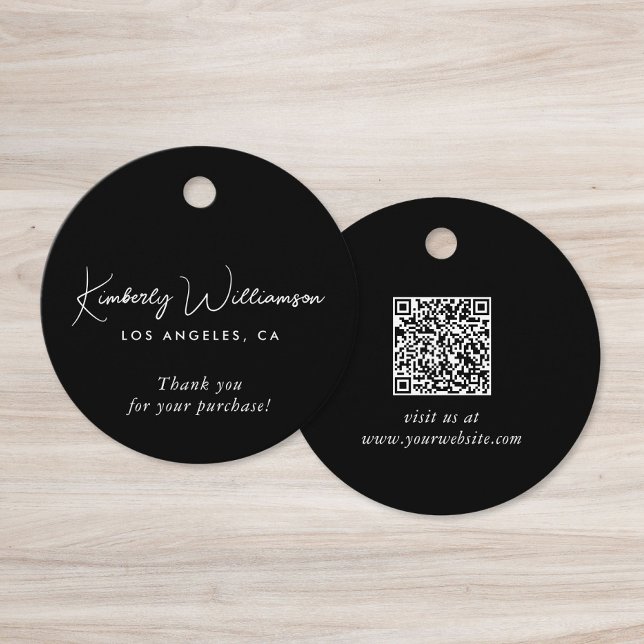 Chic Script Business QR Code Etiqueta de Presente  (Chic Script Business QR Code Thank You Gift Tag)