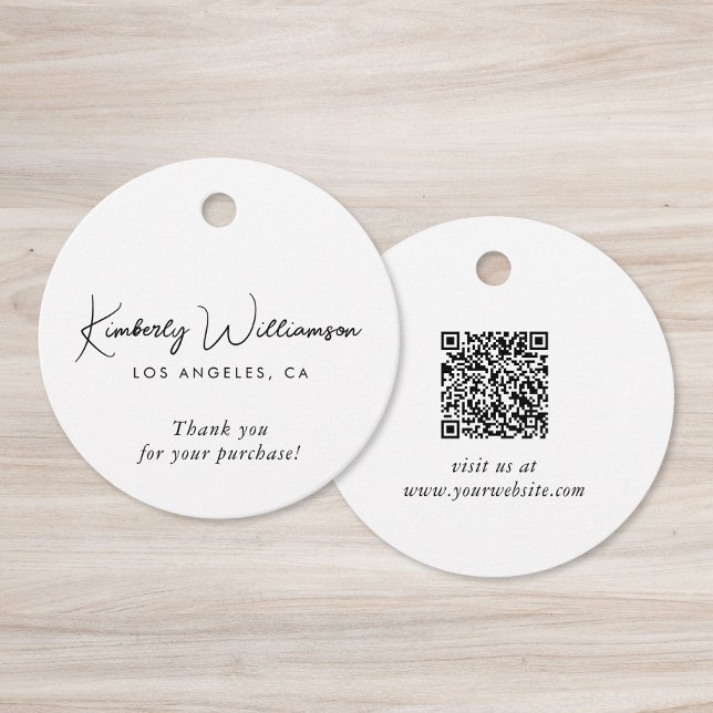 Chic Script Business QR Code Etiqueta de Presente  (Chic Script Business QR Code Thank You Gift Tag)