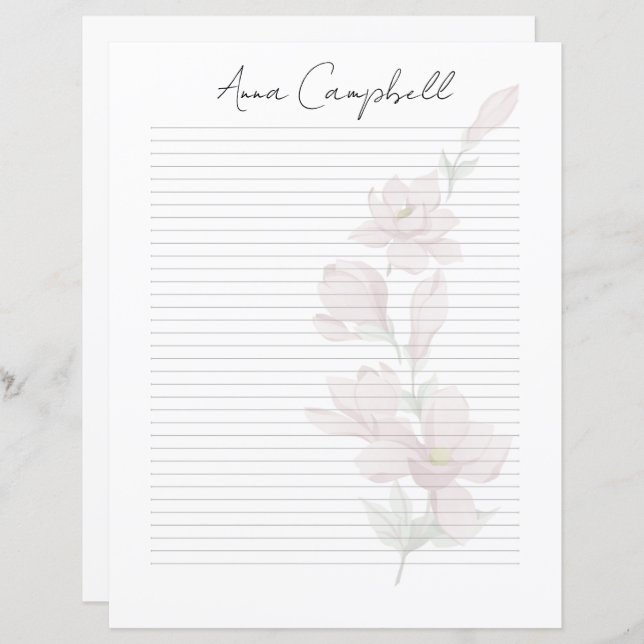 Chic Script Name Custom Monogram Writing Paper (Frente/Verso)