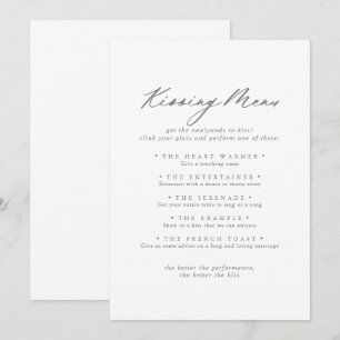 Chic Silver Weding Kissing Menu Card