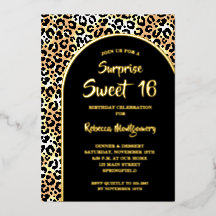 Chic Sweet 16 Leopard Print Birthday Dourado