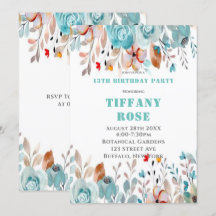 Chic Teal Peony Festa de aniversário Invites