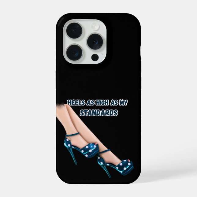 Chic Teal Polka Dot High Heels & Quote iPhone Case (Verso)