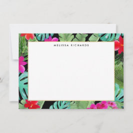 Chic Tropical Impressão Black Flat Note Card