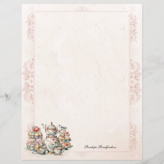 Chic Victorian High Tea Personal Stationery Paper (Frente)