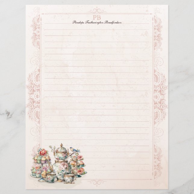 Chic Victorian Tea Monograma Linked Stationery (Frente)