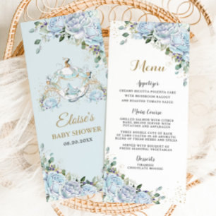 Chic Vintage Blue Rosas Princess Carruagem Menu