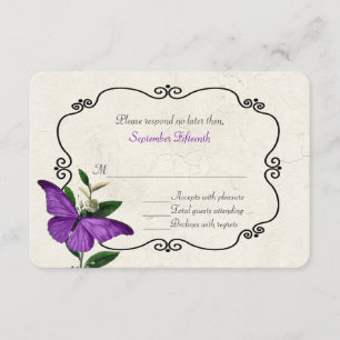 Chic Vintage Borboletas Roxo Cartão RSVP de Casame